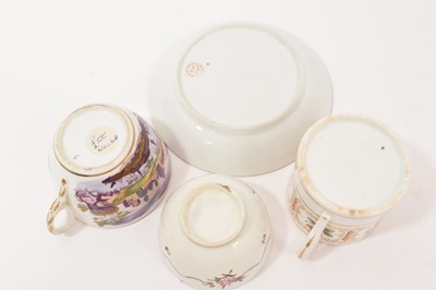 Lot 5042 - New Hall Bute Shape teacup and saucer, with printed and painted decoration, a Caughley Target pattern tea bowl and an English porcelain coffee can