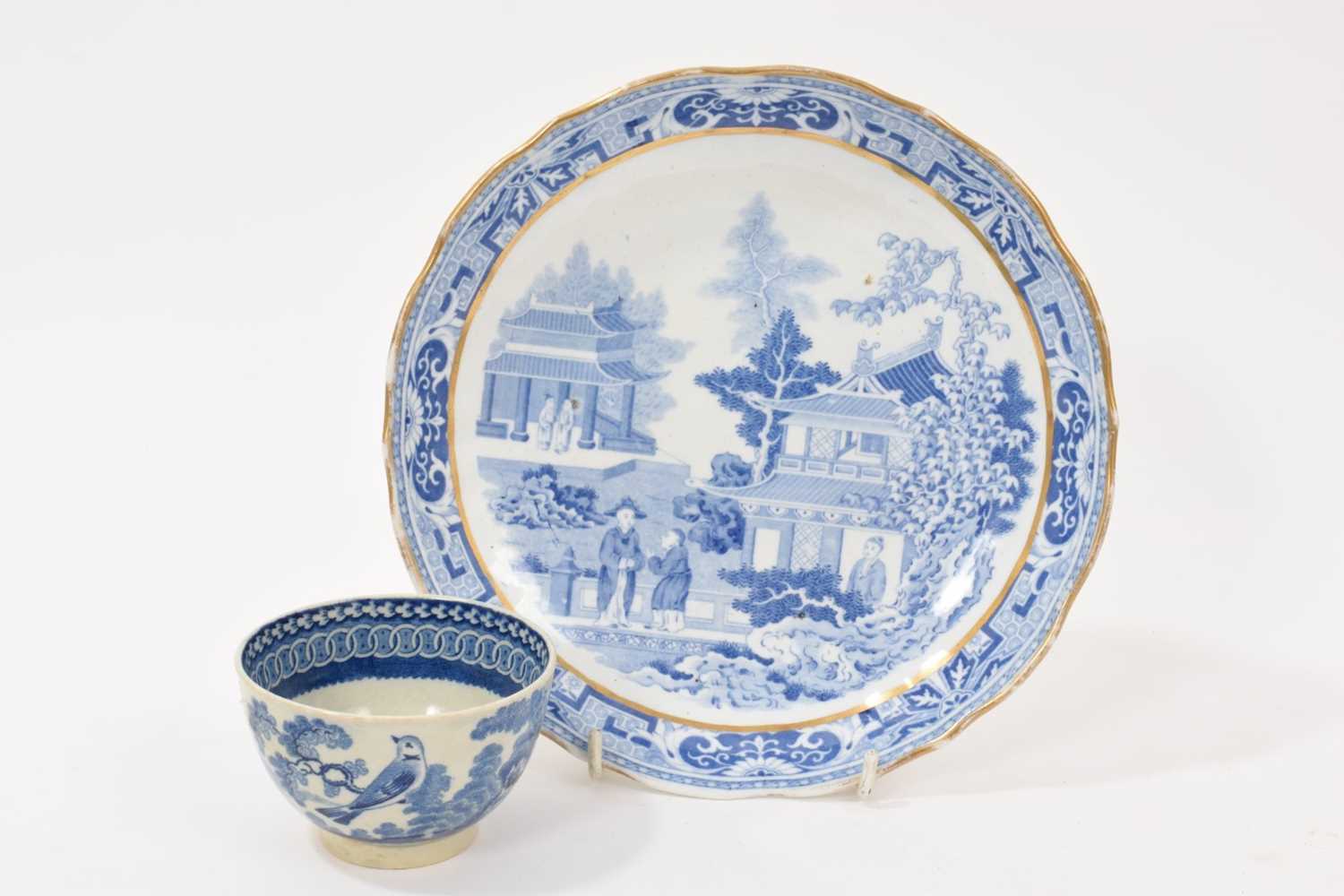 Lot 5036 - Miles Mason blue printed saucer dish, circa 1800-10, and a blue printed tea bowl