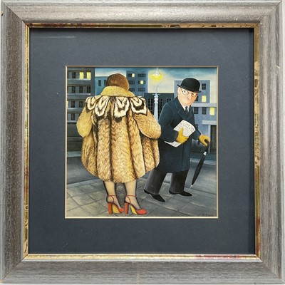 Lot 134 - Beryl Cook, ‘My Fur Coat’, print on card, 14.5cm x 15cm, in glazed frame.