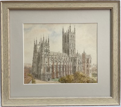 Lot 68 - S.J. Toby Nash (1891-1960), watercolour, The west wing of Canterbury Cathedral, 21cm x26cm, inscribed verso, in glazed frame