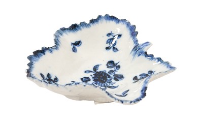 Lot 220 - Bristol blue and white leaf shaped pickle dish, circa 1775