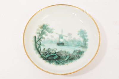 Lot 56 - Chelsea saucer, painted in green monochrome, circa 1760