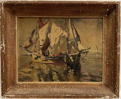 Lot 8 - Impressionist school, early 20th century, impasto oil on board, Fishing boats in the port of Bandol, 35cm x 43cm, signed Carle, dated 1924 verso, framed