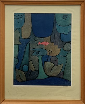 Lot 130 - Paul Klee (1879-1940), ‘Submarine Garden’, print poster, 56.5cm x 45cm, titled to margins, in glazed frame.