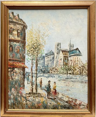 Lot 64 - Impressionist school, impasto oil on canvas, View of Notre Dame Paris, 58cm x 48cm, framed