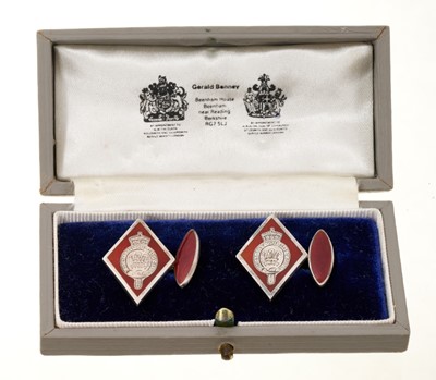 Lot 114 - H.R.H. Prince Charles, Prince of Wales (now H.M. King Charles III) pair Gerald Benney silver and enamel presentation cufflinks in box
