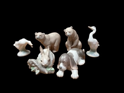 Lot 2256 - Collection of Lladro porcelain animals including dog, bears, rabbit and geese (6)