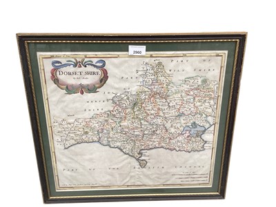 Lot 2960 - 17th century map of Dorsetshire by Robert Morden, hand coloured, 'sold by Abel Swale Awnsham and John Churchil', 42.5cm x 37xm, in Hogarth frame