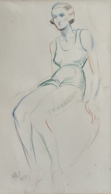 Lot 67 - Kathleen Muriel Scale (Muriel Harding-Newman) (1913-2006), untitled, study of a lady, coloured crayons on paper, 34.5cm x 21cm, signed and dated, in glazed frame.