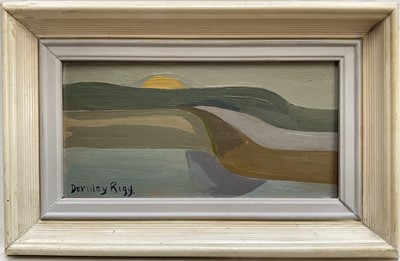 Lot 71 - English School, Abstract oil on board, ‘Moonrise’, signed Darnley Rigg, 20cm x 31cm, framed