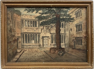 Lot 131 - G.A. Smith, the inner courtyard of Skipton Castle, watercolour on paper, signed and dated 1880, 26cm x 37cm, inscribed verso glazed frame.