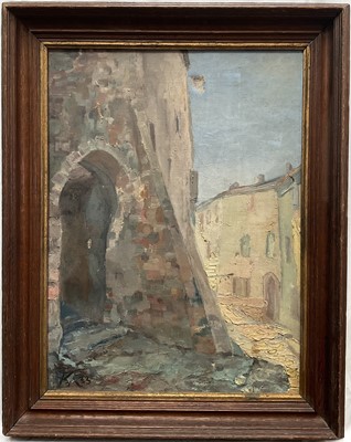 Lot 130 - Impressionist school, early 20th century, impasto oil on canvas, Continental street scene, 75cm x 60cm, monogrammed and dated ‘33, framed