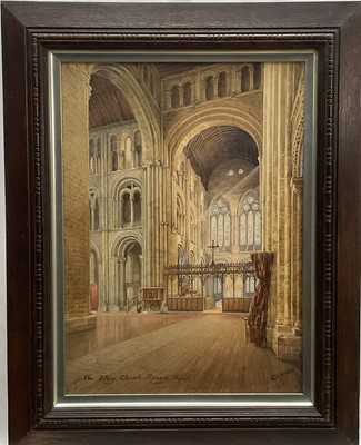 Lot 129 - 19th century Church Interior study, watercolour, The Abbey Church Ramsey Hants, 71cm x 57cm, signed C. Whitfield, framed