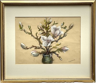 Lot 99 - F. Welchman, late 20th century pastel on paper, Still life of flowers in a vase, 47cm x 54cm, signed, glazed frame
