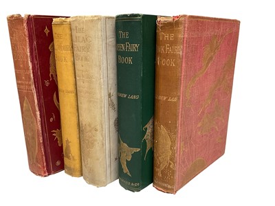 Lot 1346 - Andrew Lang - Pink Fairy Book, 1897 1st Edition, Crimson Fairy Book 1903 1st Edition, Violet Fairy Book 1910 1st Edition, Green Fairy Book 1892 2d Edition, Yellow Fairy Book 1897 3rd Edition. Al...