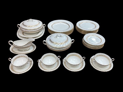 Lot 2268 - Aynsley 'Arundel' gilt and white bone china dinner service, approximately 38 pieces.