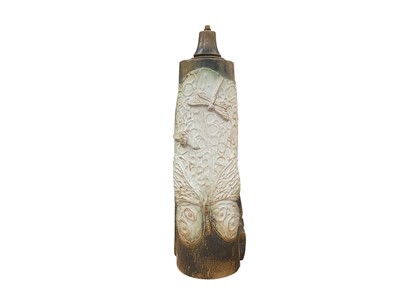 Lot 2264 - Large Bernard Rooke pottery lamp base decorated with dragonfly's and butterflies, 54cm high