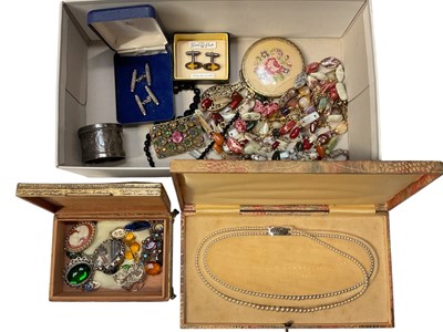 Lot 236 - Group of vintage costume jewellery including a pair of silver and enamel Boy Scout cufflinks in original box