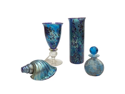 Lot 2294 - Isle of Wight glass vase, together with goblet, scent bottle and shell, (4).
