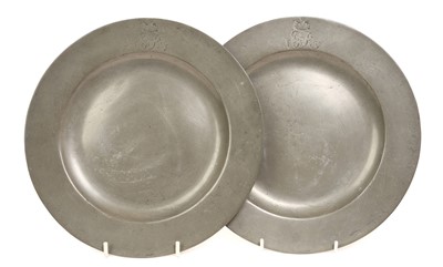 Lot 10 - The Coronation of H.M. King George IV, July 19th 1821, pair pewter plates made for the Coronation banquet held at Westminster Hall each with engraved crowned GR IV cypher to border, 24.7cm diamet...