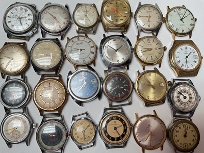 Lot 95 - Collection of vintage and later wristwatches, watch movements, straps and various parts, within a watch display box