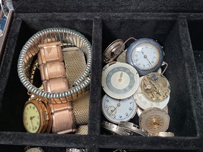 Lot 95 - Collection of vintage and later wristwatches, watch movements, straps and various parts, within a watch display box
