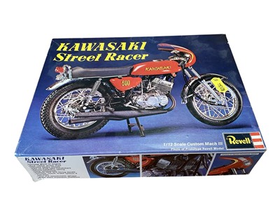 Lot 1844 - Revell (c1976) 1:12 scale model kit Custom Mach III Kawasaki Street Racer motorcycle, boxed ~ H-1505 and Revell (c1980) 1:25 scale Captain Hook Wrecker, boxed 6408 (2)