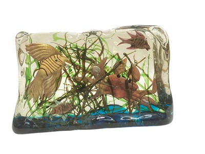 Lot 2290 - Large Italian Murano glass 'aquarium', circa 1950s, possibly Cenedese, decorated with various fish, a crab and seaweed