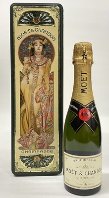 Lot 16 - Moët & Chandon half bottle of Champagne, in original tin designed by Alphonse Mucha