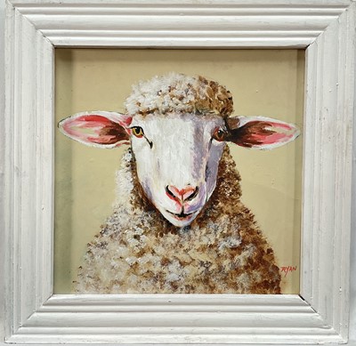 Lot 125 - John Ryan, acrylic on board, Sheep's Head, signed, 24cm x 24cm, framed