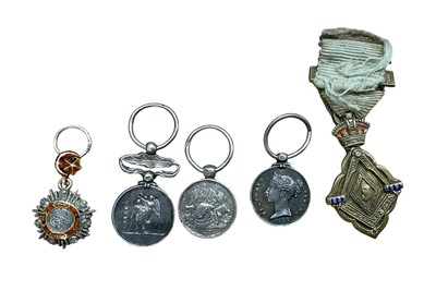 Lot 721 - Group of 19th century miniature medals comprising Crimea, Turkish Crimea, China 1857, Order of the Medjidieh and Masonic 1887 Jubilee medal, (5 medals).