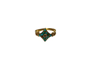Lot 104 - Antique 18ct gold turquoise and diamond cluster ring