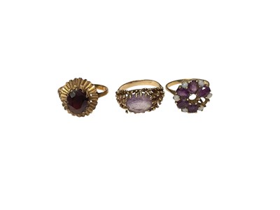 Lot 105 - Three 9ct gold gem set dress rings