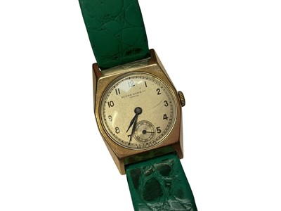 Lot 108 - 1950s 9ct gold cased Record Watch Co wristwatch on a later added green leather strap