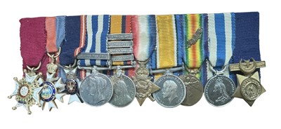Lot 723 - Fine miniature medal group comprising Order of the Bath (C.B.) in gold, Order of St. Michael and St. George in gold, Royal Victorian Order (M.V.O.), Egypt medal, Queen's South Africa medal, 1914...