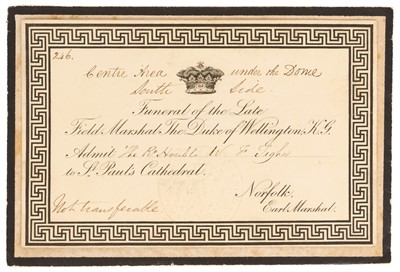 Lot 28 - The Funeral of the Duke of Wellington, 18th November 1852, scarce entrance ticket with envelope