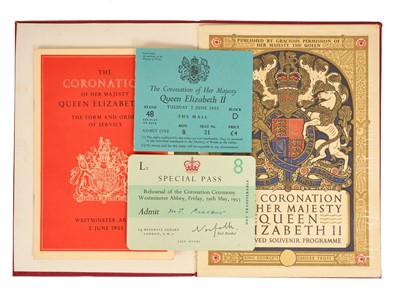 Lot 29 - The Coronation of H.M. Queen Elizabeth II, 2nd June 1953, scarce ephemera including rehearsal pass