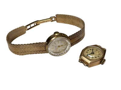 Lot 109 - Vintage 9ct gold ladies' wristwatch with an integral 9ct gold mesh bracelet, together with 9ct gold cased Hirco watch (2)