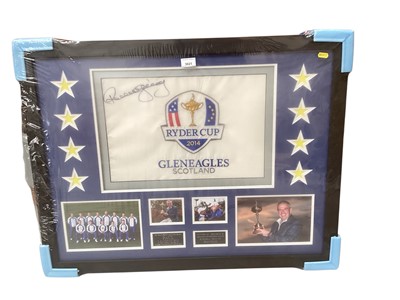 Lot 3021 - Golf memorabilia: framed Ryder Cup 2014 presentation with silk banner signed by Europe captain Paul McGinley, with certificate of authenticity