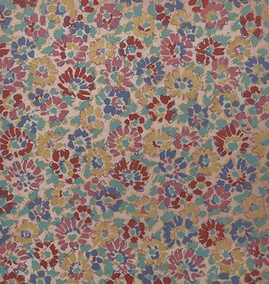 Lot 1134 - Jennifer Howard collection of original textile designs in gouache, floral and geometric designs, each presented individually, edges attached to sheets of card, stamped and numbered verso, di...