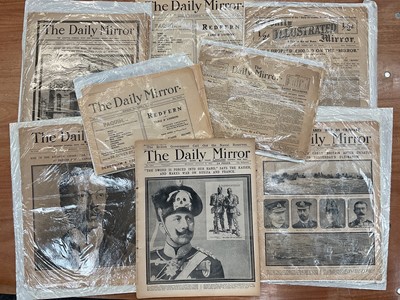 Lot 1158 - First issue of the Daily Mirror (1903) with a collection of other notable dated Daily Mirror issues, all early (1 box)
