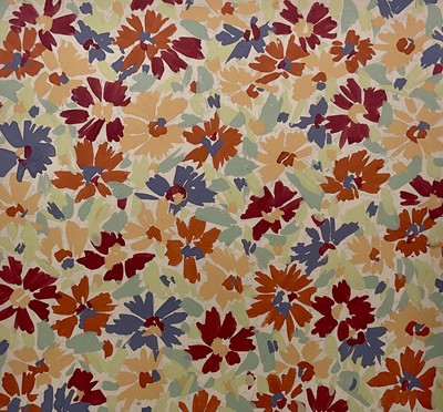 Lot 1136 - Jennifer Howard collection of original textile designs in gouache, floral and geometric designs, each presented individually, edges attached to sheets of card, stamped and numbered verso, di...