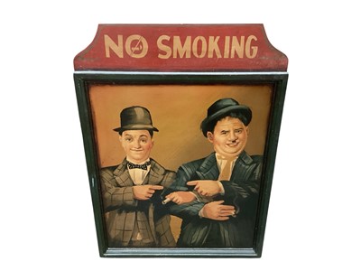 Lot 3015 - Large painted wooden Laurel and Hardy 'No Smoking' sign