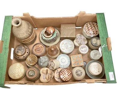 Lot 2303 - Collection of studio pottery including trinket pots with lids and a vase made by Robert Tarling at Kersey Pottery - 1 box