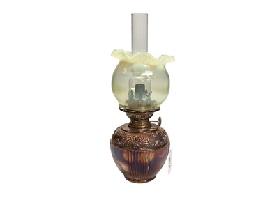 Lot 2975 - Antique silver plated oil lamp by James Dixon & Sons, with Vaseline glass shade, 21.5cm high excluding chimney