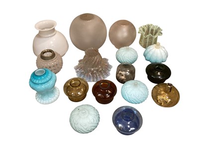 Lot 2976 - Collection of various antique oil lamps and shades, including Vaseline and others
