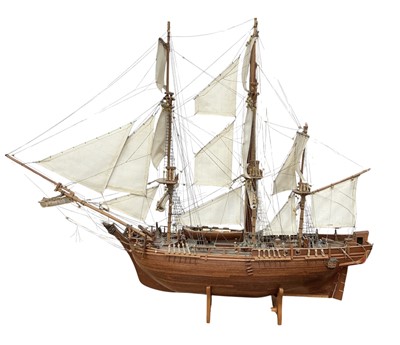 Lot 2979 - Large model ship of H.M.S Bounty (1783), complete with crew, 94cm long