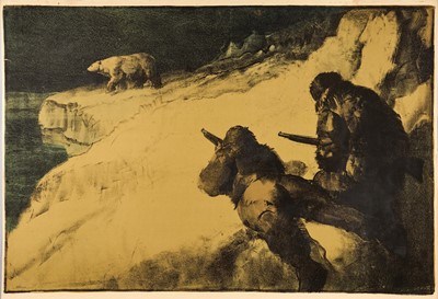 Lot 1172 - *Gerald Spencer Pryse (1882-1956) coloured lithograph, Scenes of the Empire series 1924, Two Polar Bear Hunters, signed, 84cm x 125cm, unframed