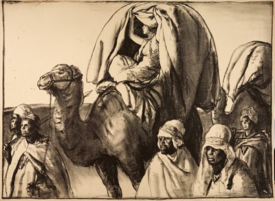 Lot 1173 - *Gerald Spencer Pryse (1882-1956) monochrome lithograph, Scenes of the Empire series 1924, Somaliland Camel Train, unsigned, 89cm x 125cm, unframed