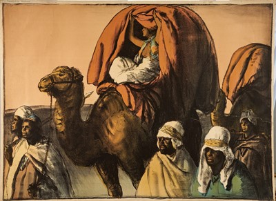 Lot 1174 - *Gerald Spencer Pryse (1882-1956) coloured lithograph, Scenes of the Empire series 1924, Somaliland Camel train, signed twice, titled to label, 90cm x 125cm, unframed